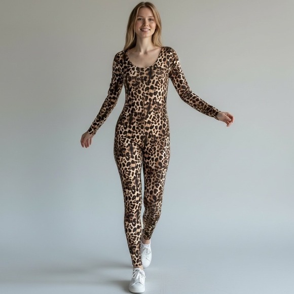 Walmart Pants - Leopard Full Bodysuit with Scoop neck size Medium